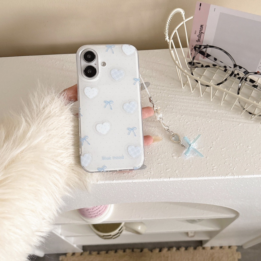 Suitable for iPhone 17 Pro Max Polka Dot Heart Bowknot Phone Case iPhone 16/15 Pro Bracelet Cartoon