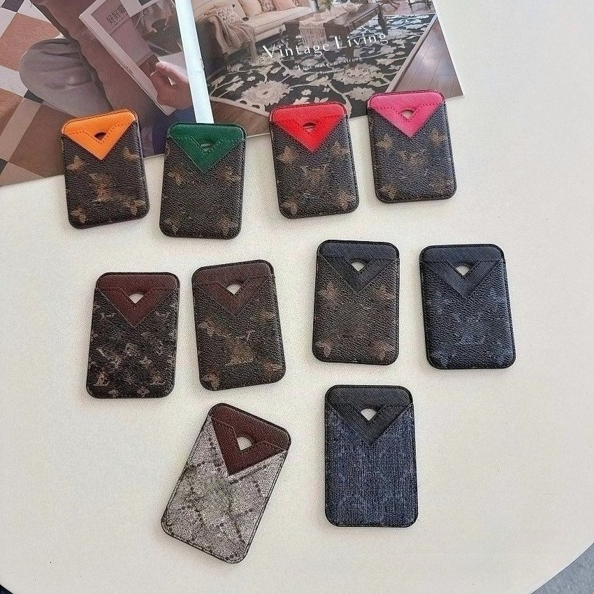 Designer Magnetic Leather MagSafe Card Holder Phone Case All Fitted Luxury Universal Mini Wallet Work ID Bank Credit Bus Hi Quality Cover With Box Woman Man Gift