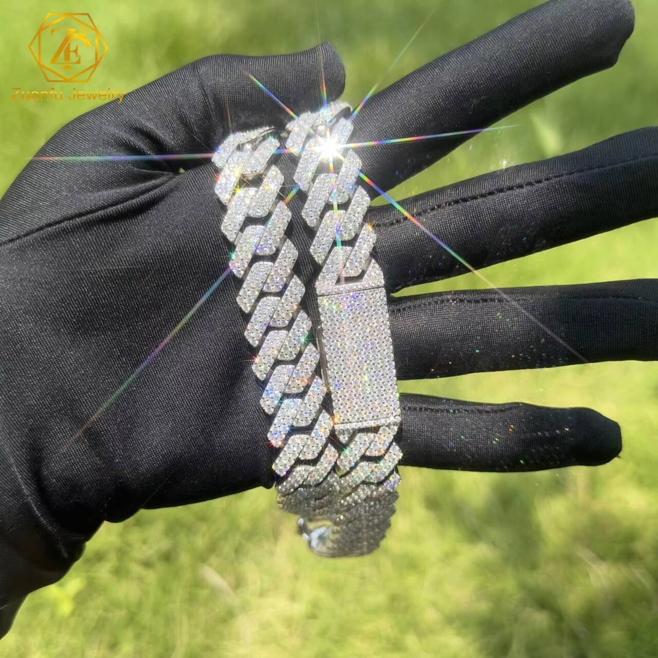 Pass Diamond Tester GRA Moissanite Diamond 6mm20mm Wide 2Rows 925 Solid Silver Cuban Link Chain for Rapper Hip Hop Necklace