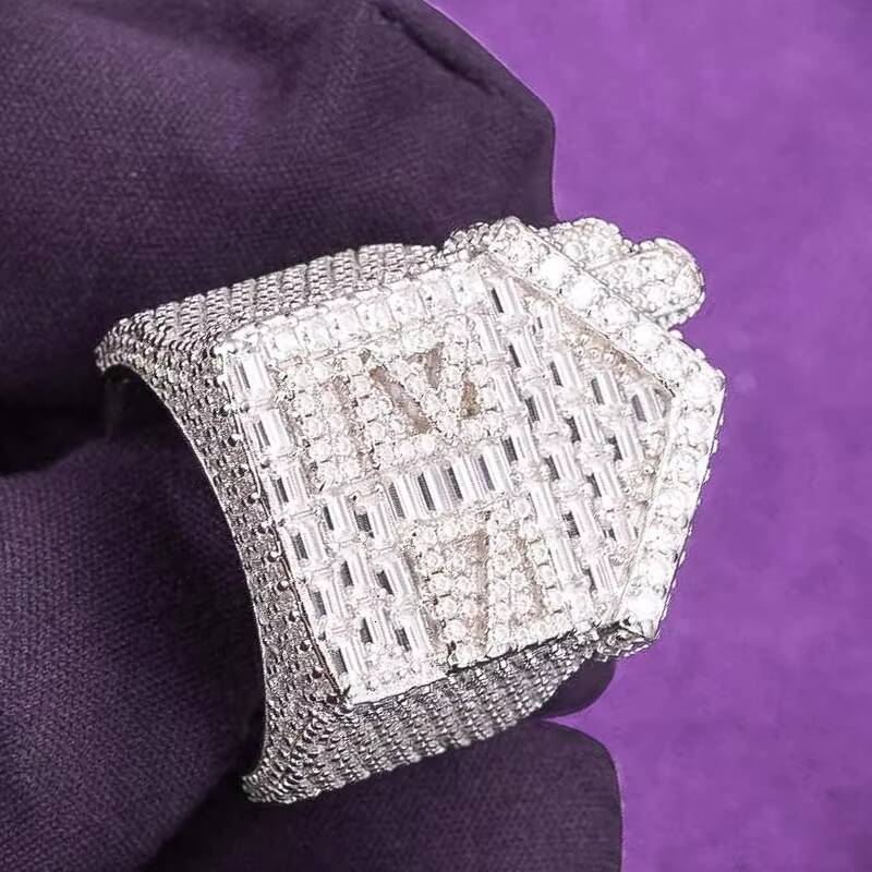 Hip Hop VVS D Color Moissanite Bling Mens Cluster Trap House Ring With 925 Sterling Silver Pass Diamond Tester GRA