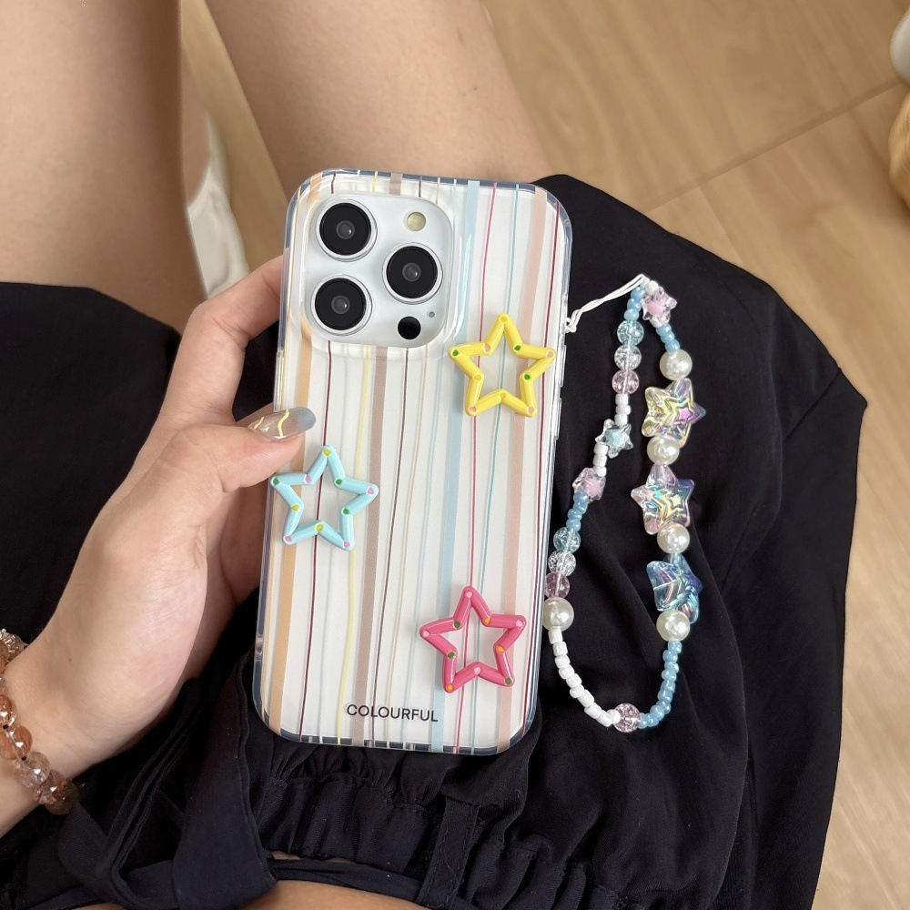 ins Dopamine Vertical Stripes Phone Case Compatible with iPhone 17/16 Pro Personalized Shockproof iPhone 15/14 Cartoon