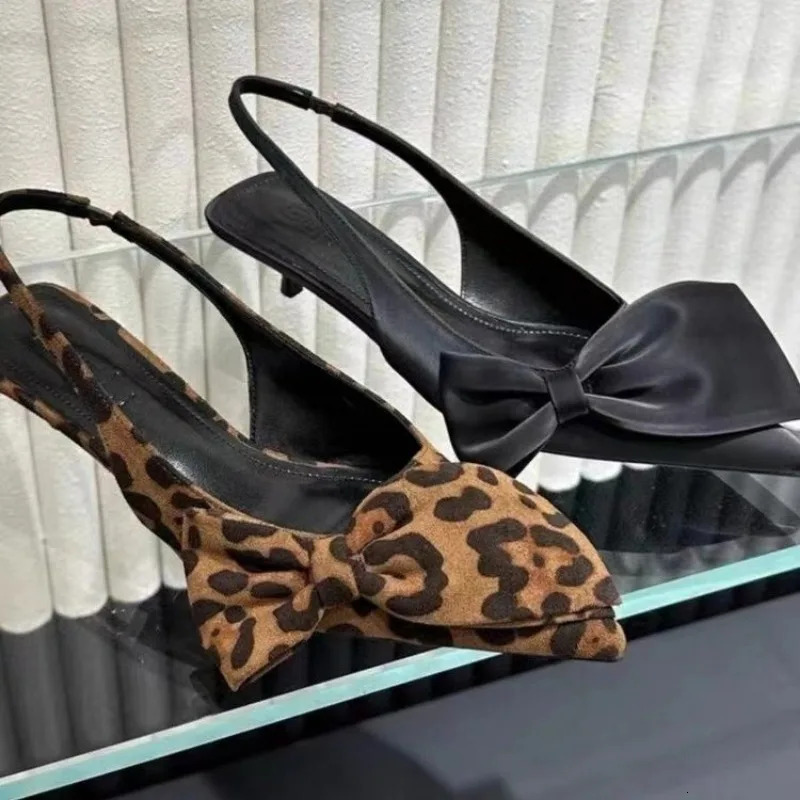 Luxury Pointy Bow Sandals Womens Knot Strap Cat Boots Black Pointed Toes Satin Slip Up Low Casual Dress Shoes 250402BJ - view 5