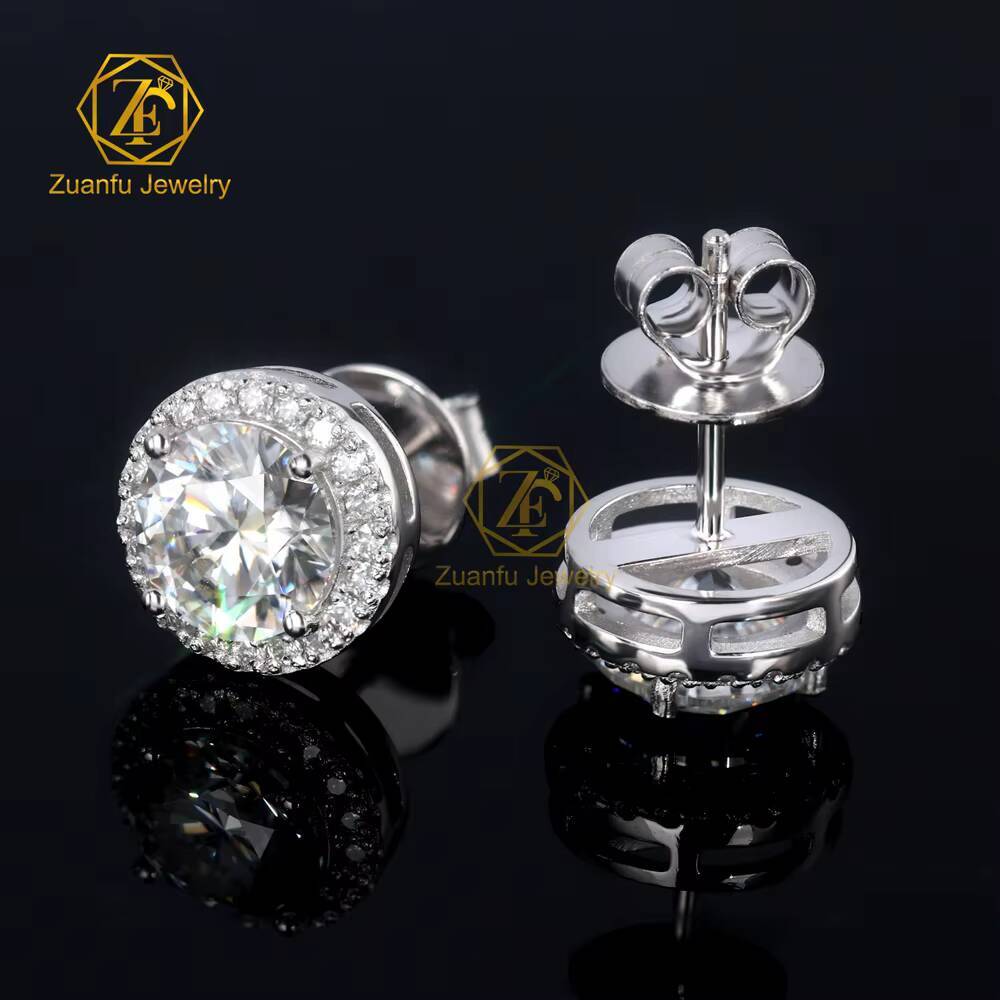 RTS 65mm Classic White Gold Plated 925S Round Brilliant Cut D VVS Moissanite Earrings for Engagement Wedding for Party Gift