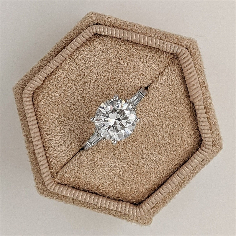 Fine Jewelry 14K White Gold Classical Design Ring 3.0 Carat Round Lab Grown Diamond With Baguette IGI Certificate Womens Engagement Ring E VS1