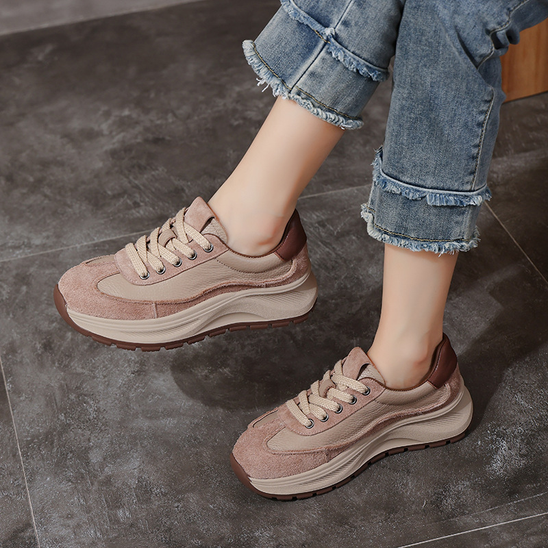 Top layer cowhide retro Forrest Gump women's platform leather daddy shoes non-slip soft-soled sports women's shoes leather casual shoes2025