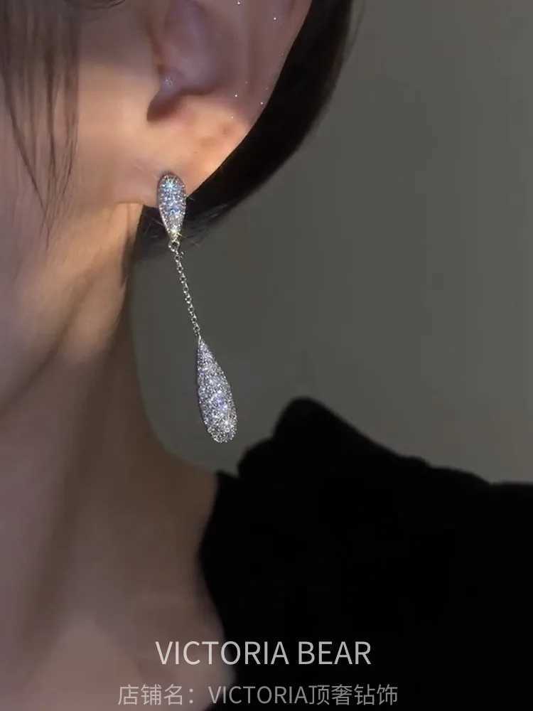 Korean New Design Fashion Jewelry Silver Plated Zircon Long Pendant Earrings Luxury Womens Party Accessories Y250401