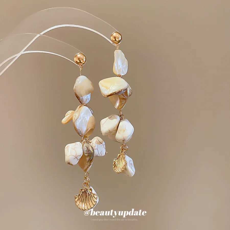 European And American Temperament Irregular Shell Long Tassel Dangle Earrings For Women Fashion Sweet Metal Jewelry Gifts Y250401
