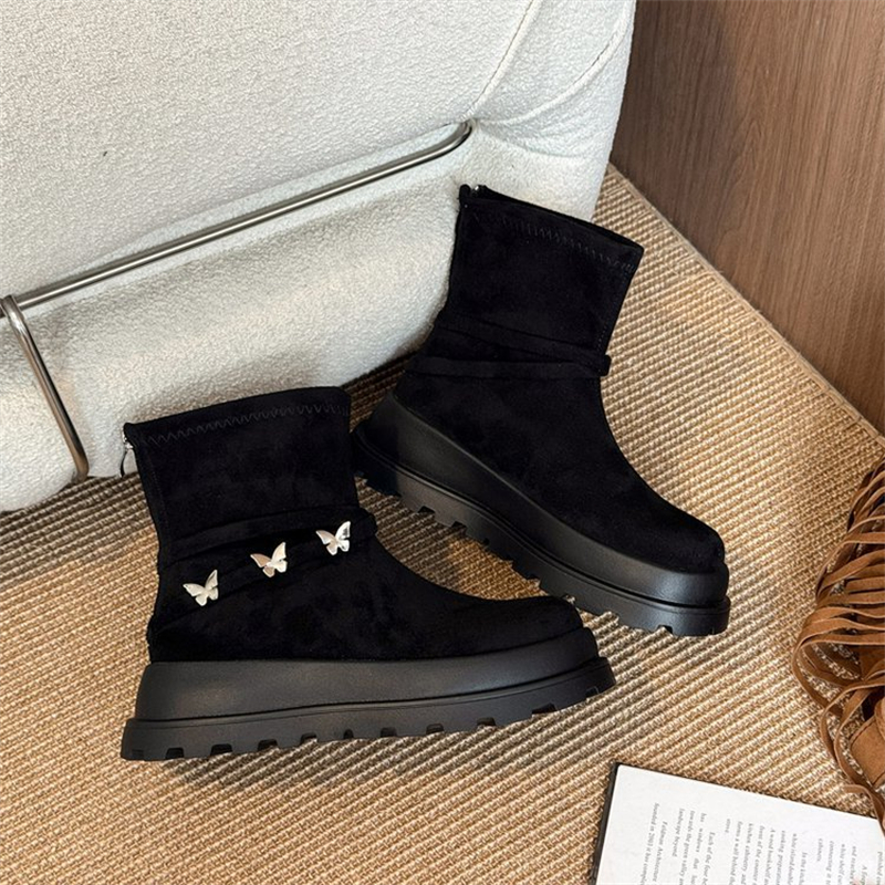 2025 new designer shoes free shipping winter half boots Non-slip outdoor casual snow boots women's velvet bow cotton shoes for warmth black white
