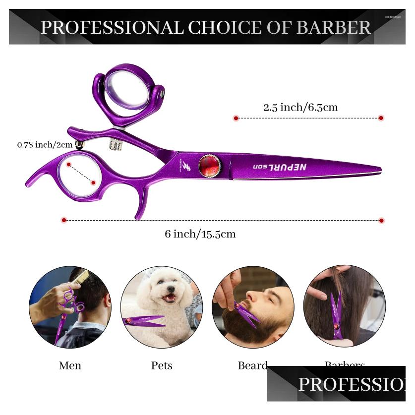 Hair Scissors Professional 6.0 Swivel Thumb Jp Stainless Cutting Purple Thinning Shears For Hairdresser Drop Delivery Products Care St Oth8S