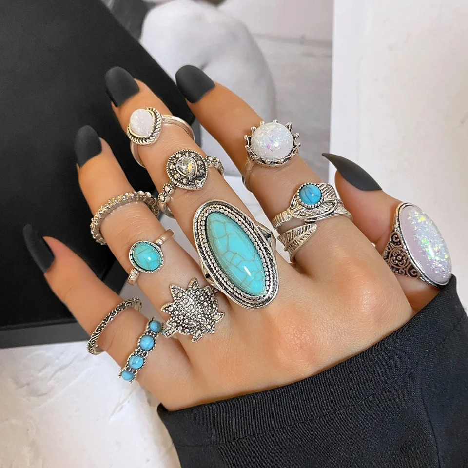 1510203050pcs Bohemia Rings for Women Men Vintage Silvery Feather Crown Flower Ring Fashion Jewelry Wholesale Size 1619 251031