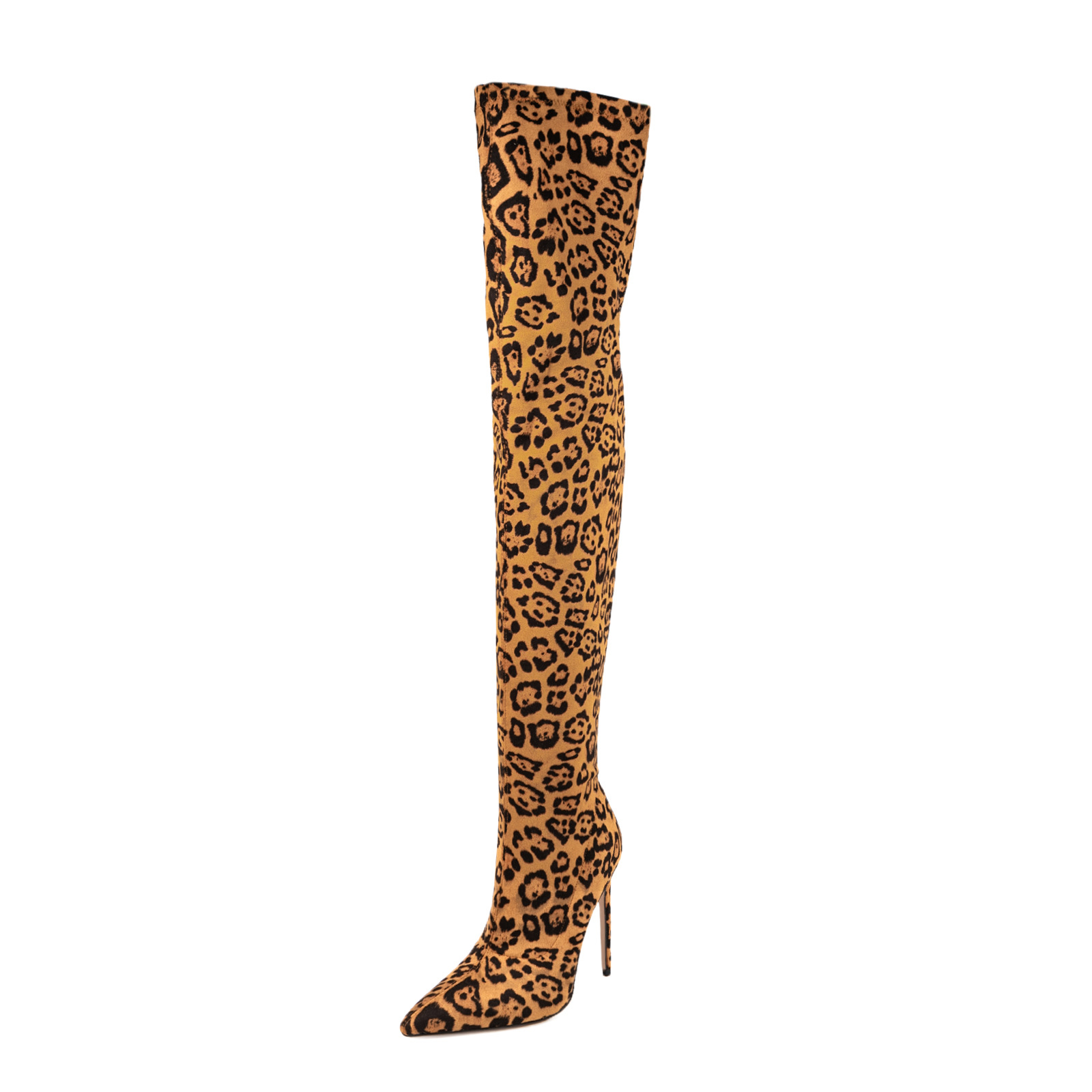 Chengdu Artisan Cheetah Print Over Knee Boots Stiletto Heel Stretch Suede Thin Fit Thigh High Boots