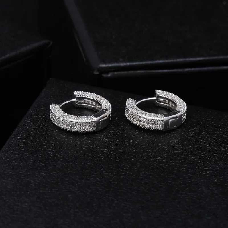 Hip Hop 925 sterling silver Pave mens simulated diamond earrings women gold-plated 14K gold jewelry gift Y250401