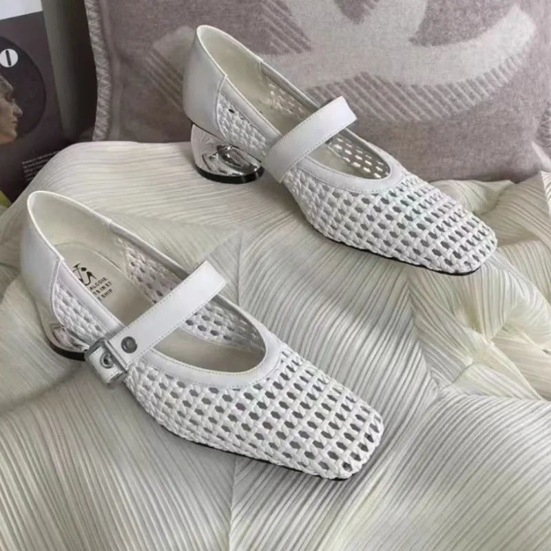 Summer brand hollow high heels womens pump shallow beach sandals comfortable retro shoes Zapatos Mujer 250402BJ