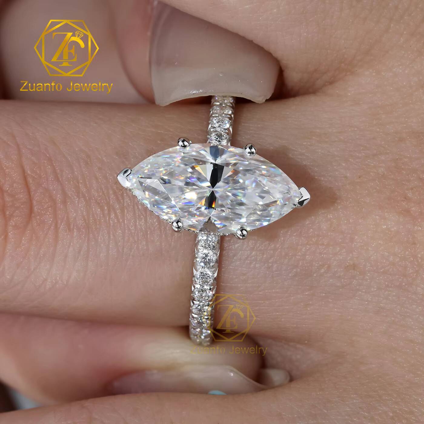 IGI 14K 18K White Gold Filled Lab Grown Diamond Ring 13CT Marquise Cut CVD Diamond Unisex Wedding Jewelry