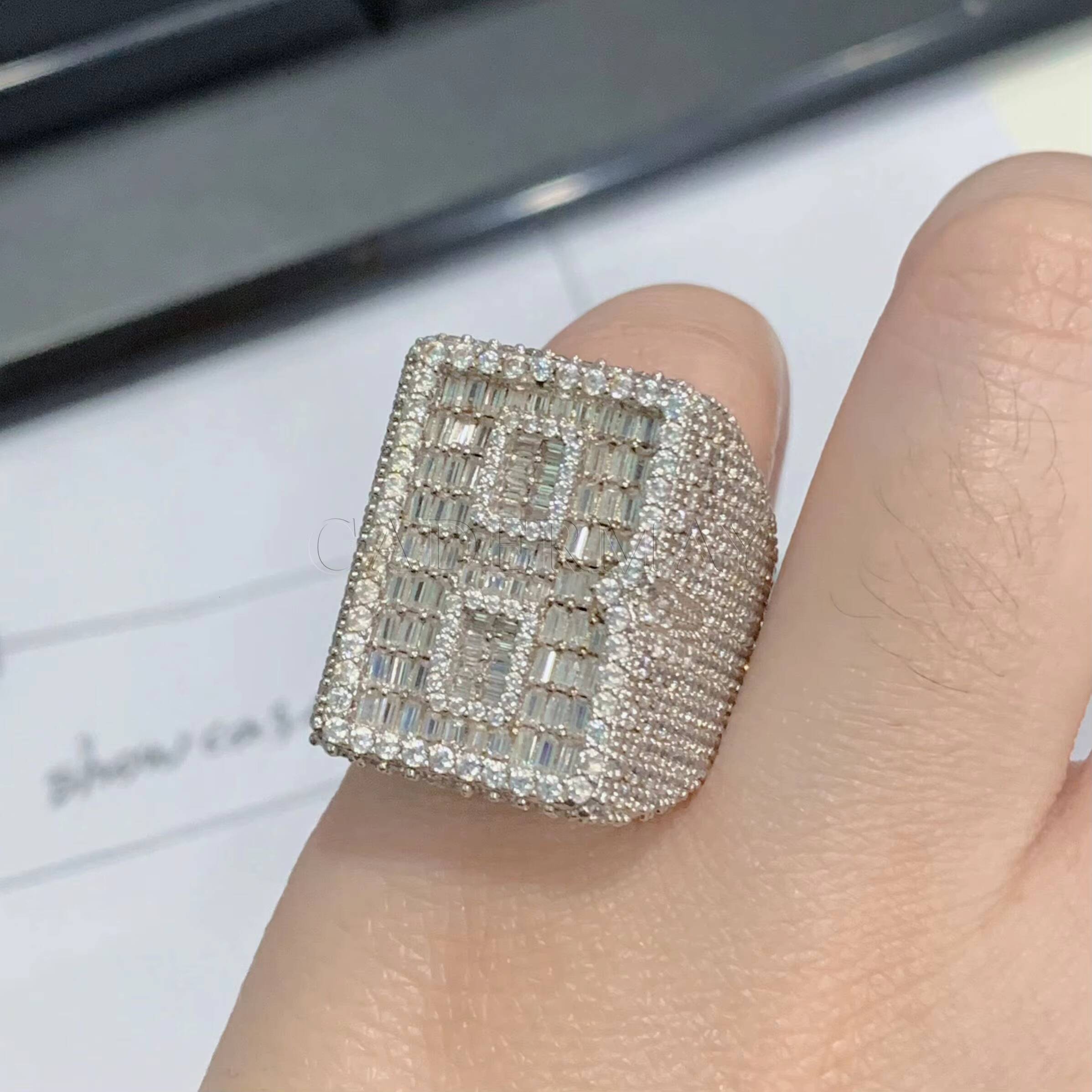 HipHop Jewelry Customize Moissanite Ring Men Iced Out B Letter 925 Sterling Silver D VVS Baguette Moissanite Pinky Ring