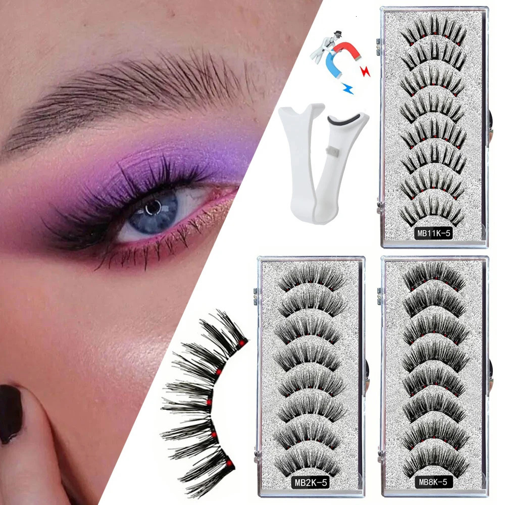 3D Magnetic Eyelashes Kit 5 Magnet Easy To Wear False Natural Black Stem Fake Lashes Reusable Eyelash Supplies 250402