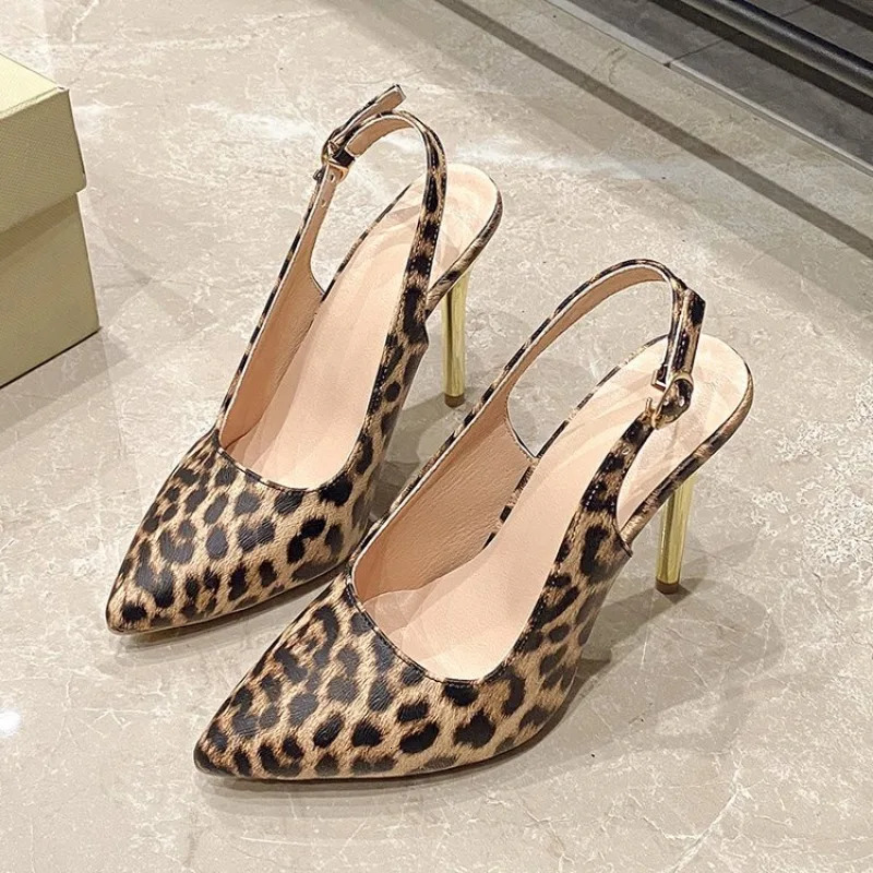 Leopard Print Pointed Toe Office Lady Shoes Autumn Shallow Stilettos Large Size Ankle Strap Women High Heels Pumps 251030