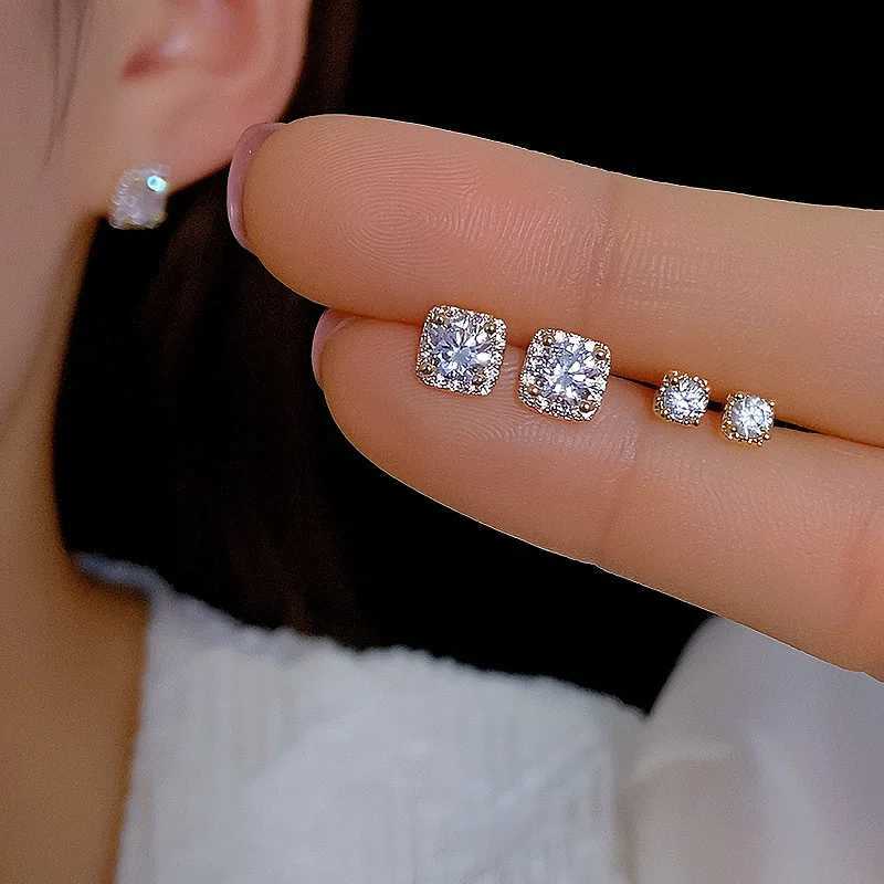 Light Luxury Elegant Simple One Card Three Pair Square Geometric Stud Earrings For Women Fashion Simple Crystal Jewelry Gifts Y250401