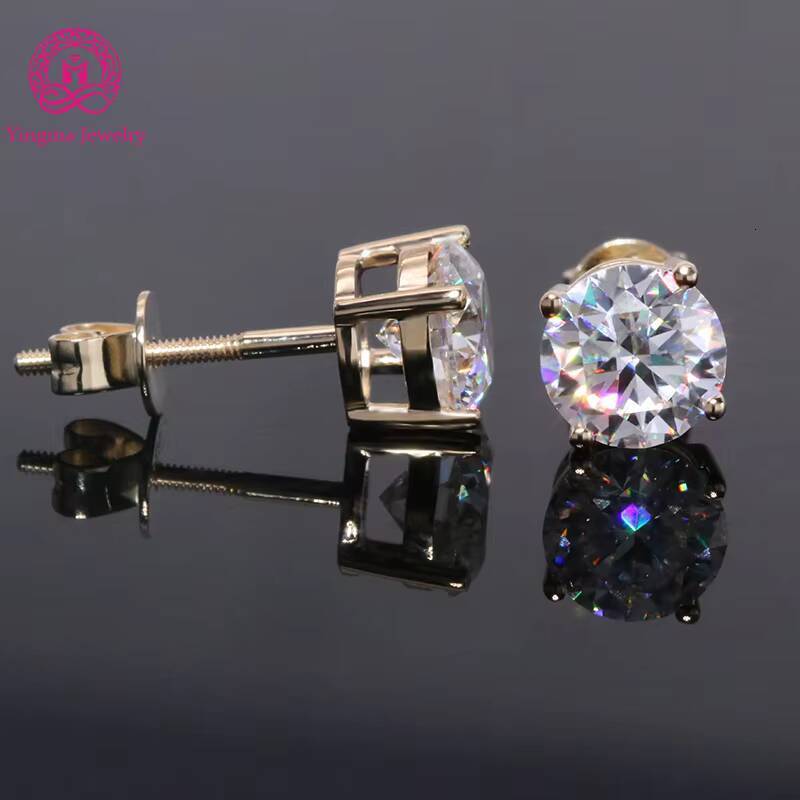 1CT Each D VVS1 Diamond Stud Earrings Classic 4 Claws 14k 18k Gold Lab Grown Diamond Screw Back Stud Earrings