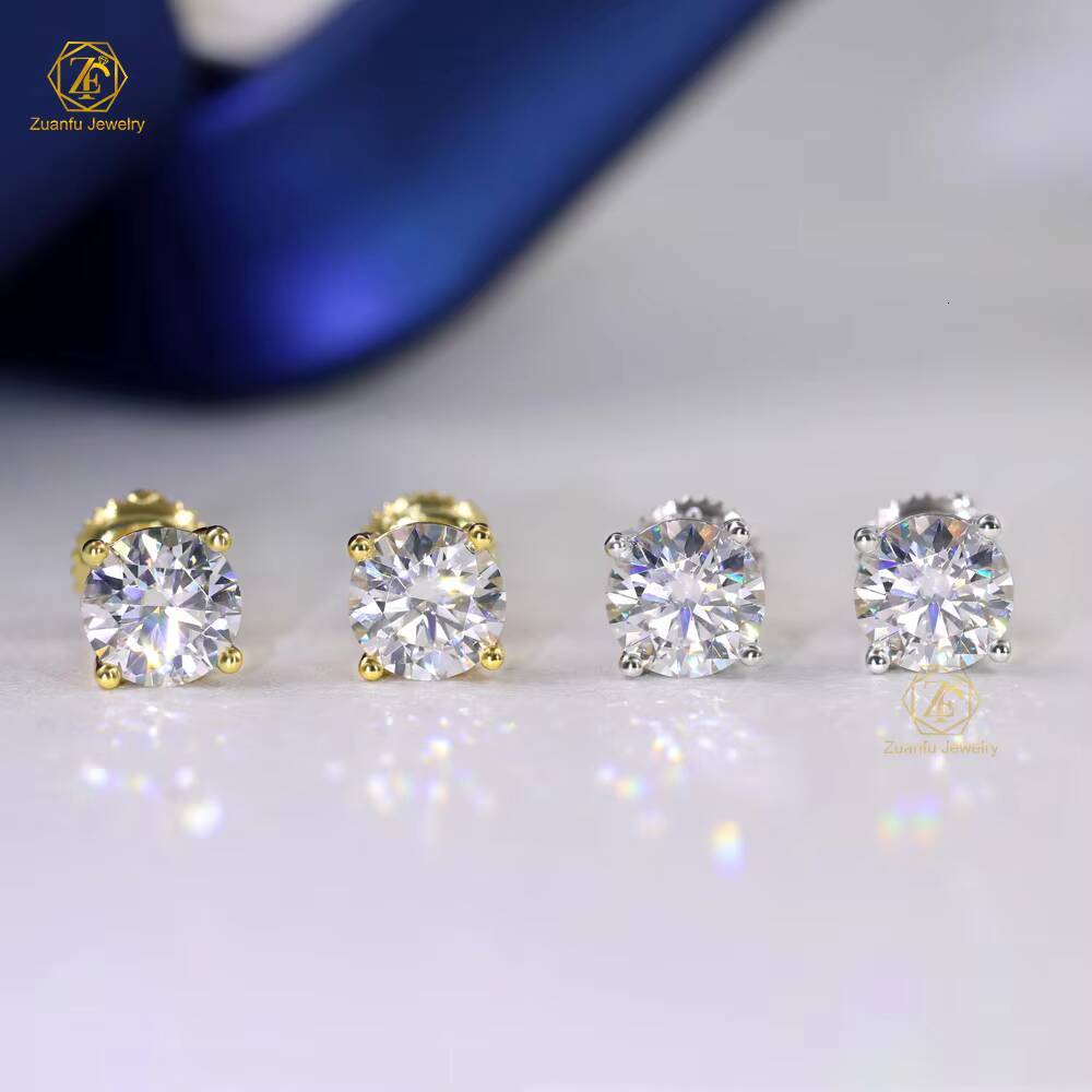 05CT 1CT Moissanite Earring Stud Iced Out Round Cut Screw Back 925 Sterling Silver White D VVS Diamond Fine Jewelry Earring