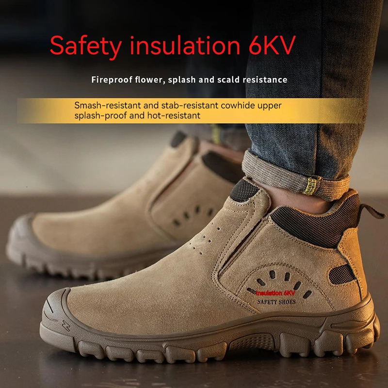 Mens Steel Toe Safety Shoes Breathable Soft Non Slip Work Boots Protective Comfortable Footwear for Men Insulation 6KV Shoes 251030