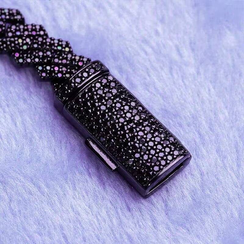 Hip Hop Fine Jewelry Passd Diamond Tester 925 Sterling Silver Iced Out 8MM VVS Black Moissanite Prong Cuban Link Chain for Men