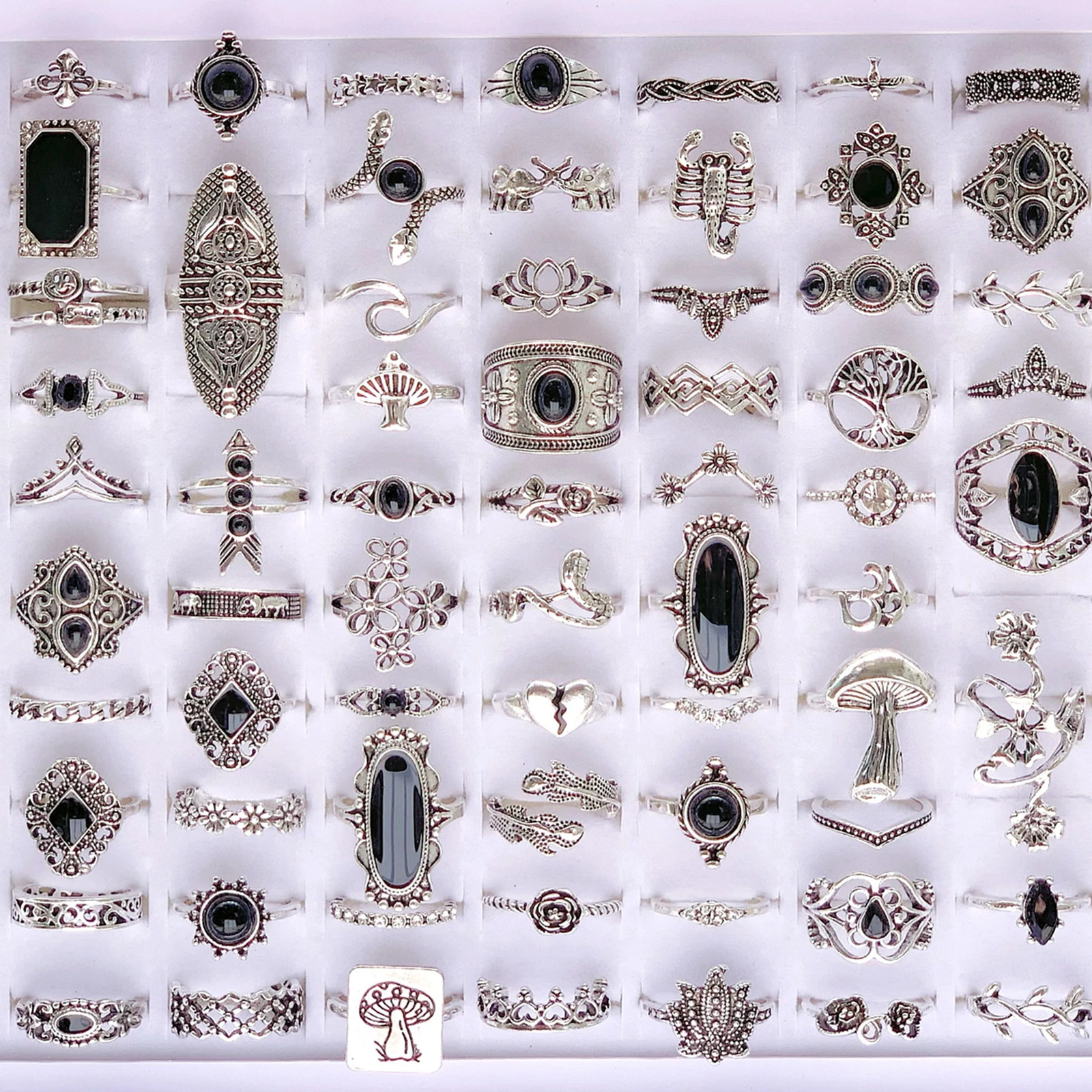 20pcsLot Mixed Style Turquoise Stone Flower Vintage Rings Women Bohe Ethnic Metal Plated Silver Charm Party Gift Finger Jewelry 251031