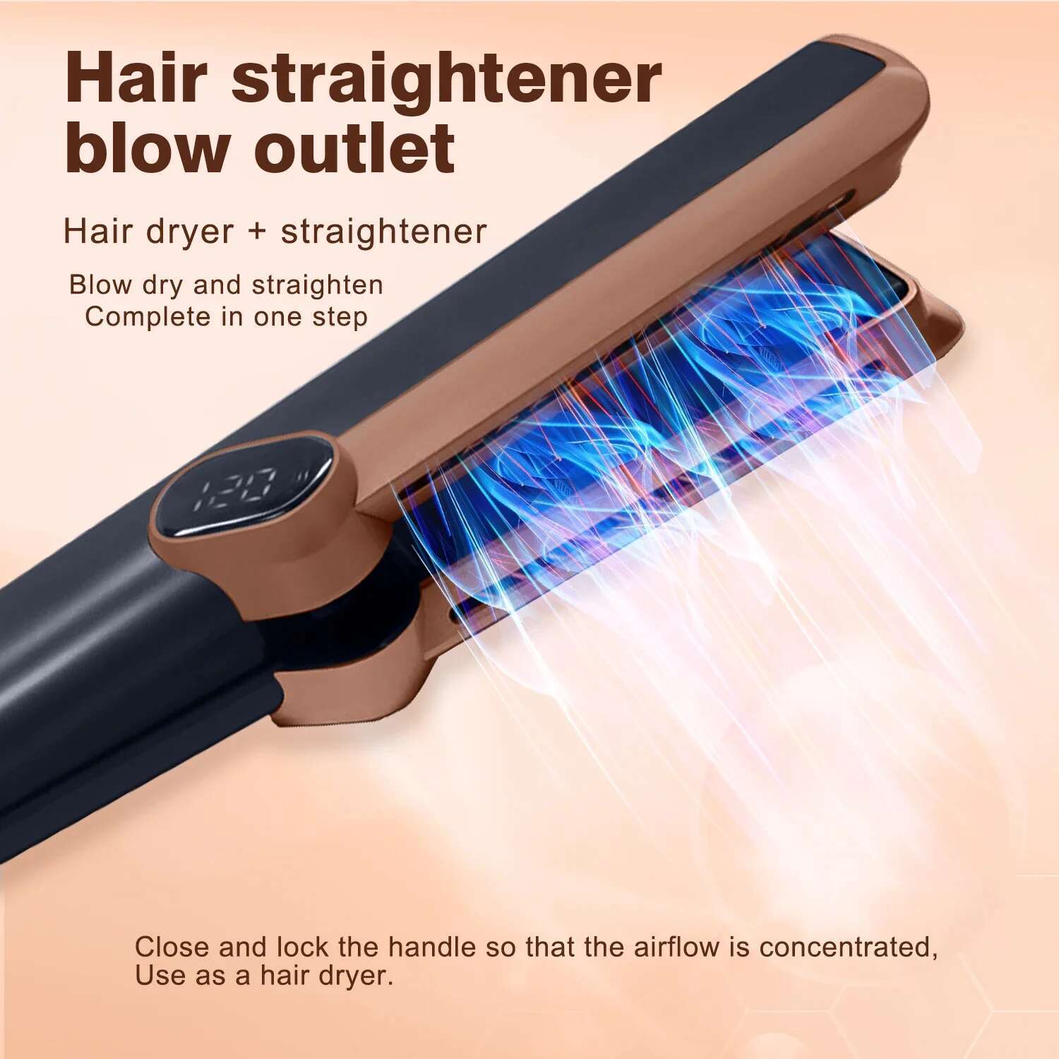 Professional 2In1 Hair Dryer Heat-Up Flat Iron Straightener Dry And Wet Dual-Purpose Straight Air W Blower