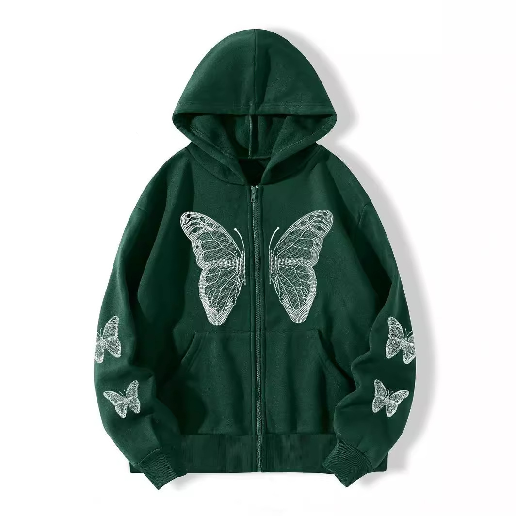 Autumn winter Y2K butterfly oversized loose pocket hooded zipper womens hoodie jacket 231007