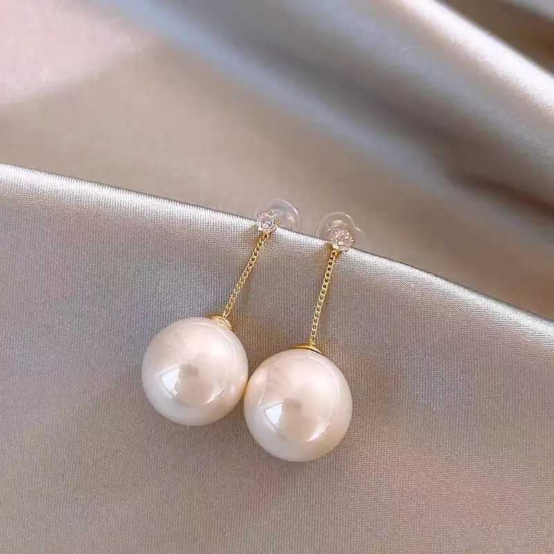 Korean Style Light Luxury Simple Long Imitation Pearl Dangle Earrings For Women Fashion Sweet Crystal Jewelry Party Gifts Y250401