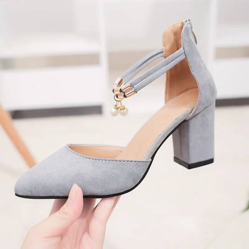 Womens Sandals Summer Thick Bottom High Heels Luxury Pearl Button Dress Beach Shoes Fashion Brand Designer 250402BJ - view 7