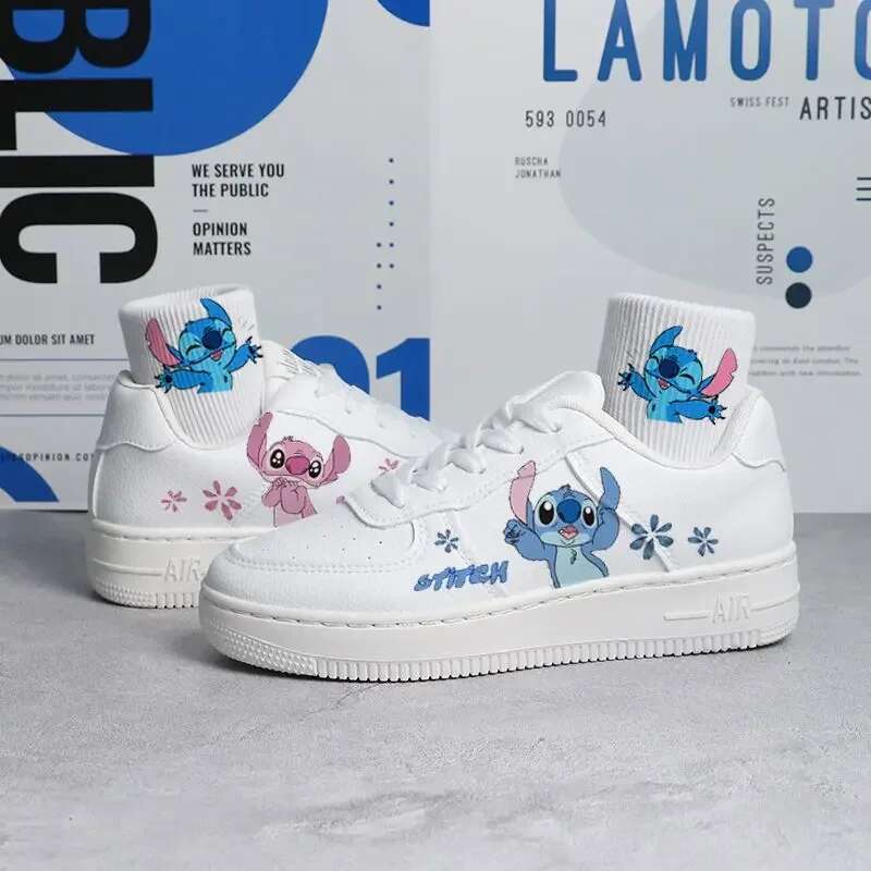 Lilo New Tennis Print Sport ShoesCouple White Cartoon Sneakers Children Casual Shoes
