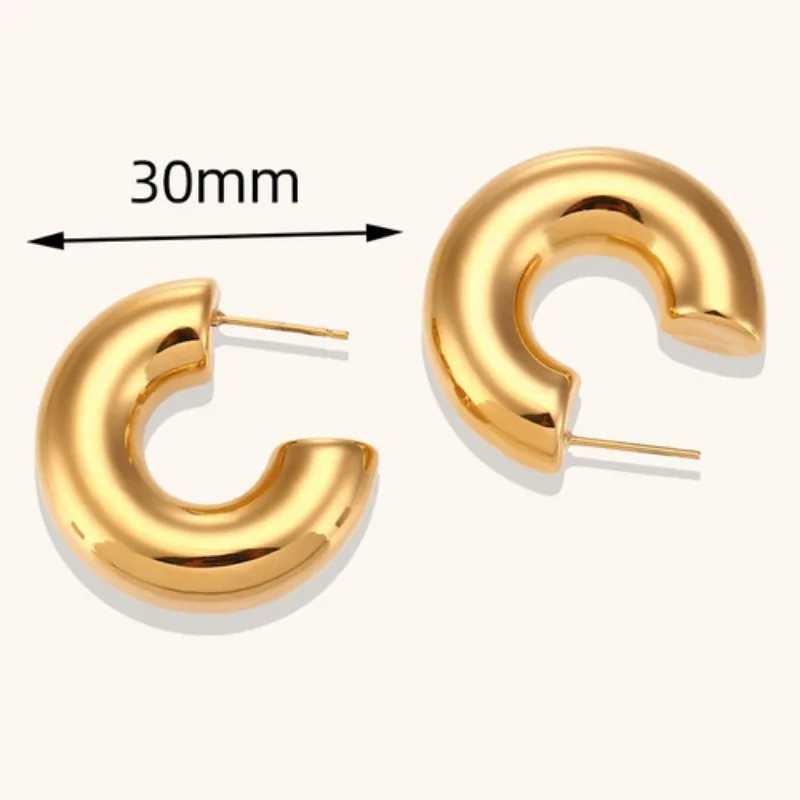 Stainless steel gold-plated thick hoop earrings for women geometric retro glossy thick teardrop earrings fashionable jewelry gifts Y250401