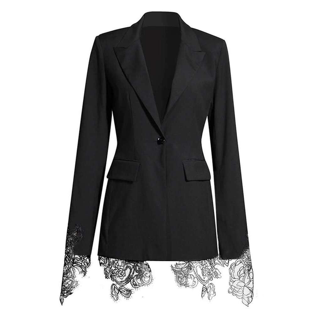 Patchwork Embroidery Lace Blazer For Women Notched Collar Long Sleeve Tunic Casual Coats Female 2020 Autumn Fashion