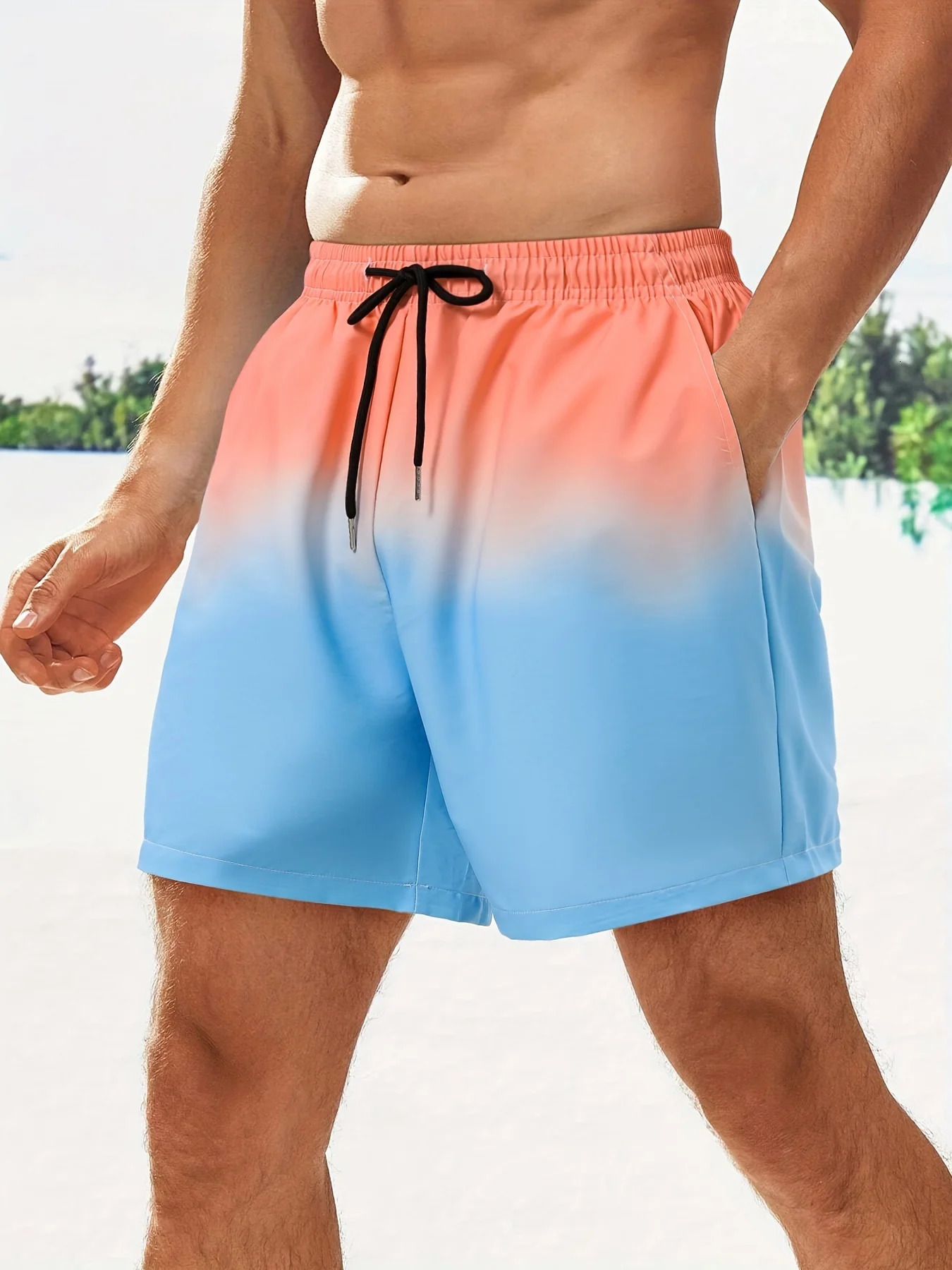 Mens plus size gradient color beach shorts holiday stretch sports summer 250402m