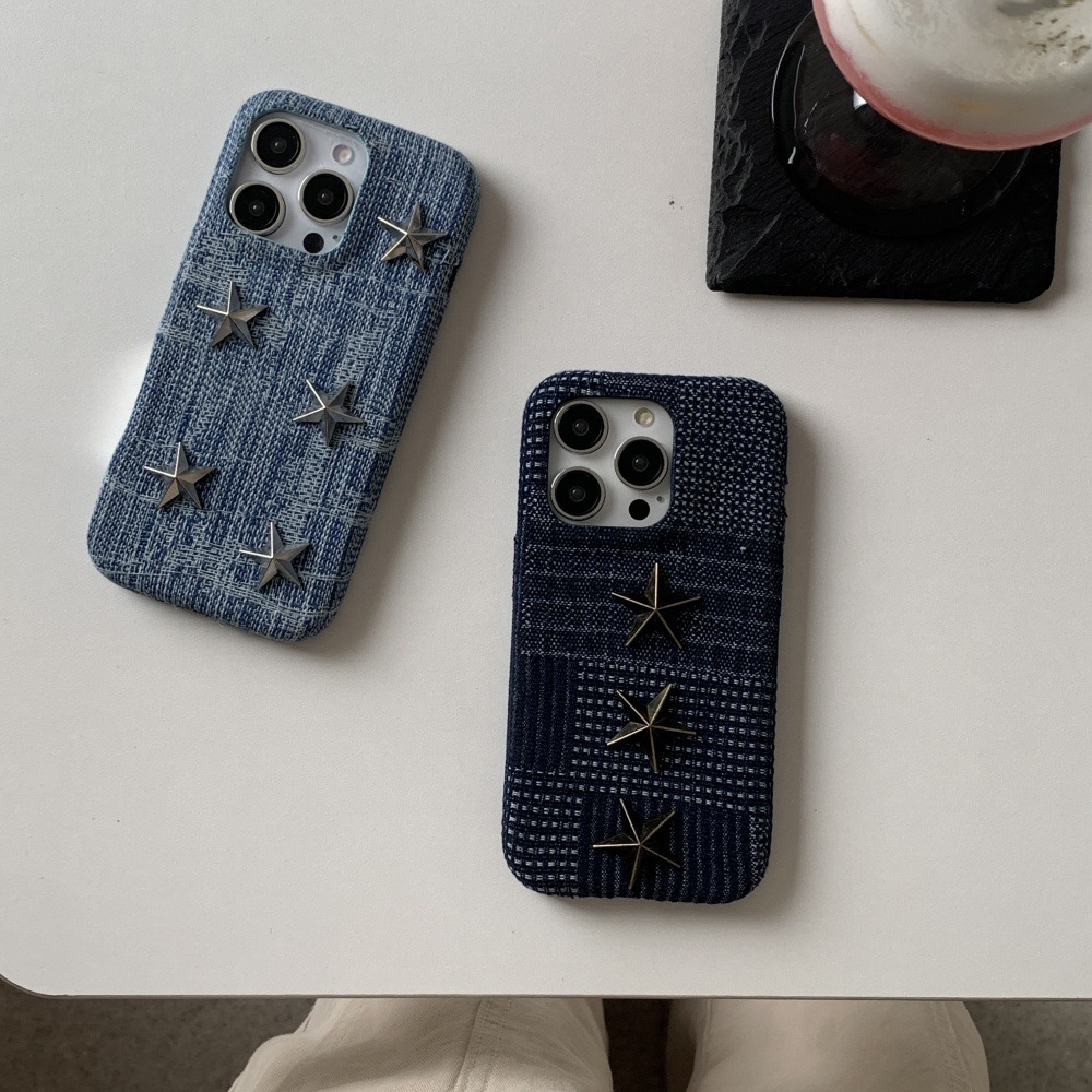 Denim Five-Pointed Star Phone Case Compatible with iPhone 17/16/15 Pro Simple Shockproof iPhone 14/13 Cartoon