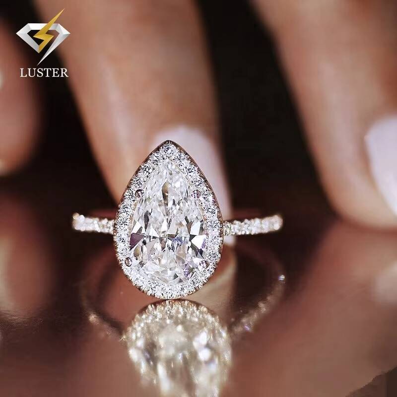 Luster Jewellery Solid 10k14k18k Real Gold 4carat Pear Shape Moissanite Diamond Engagement Wedding Rings for Girl