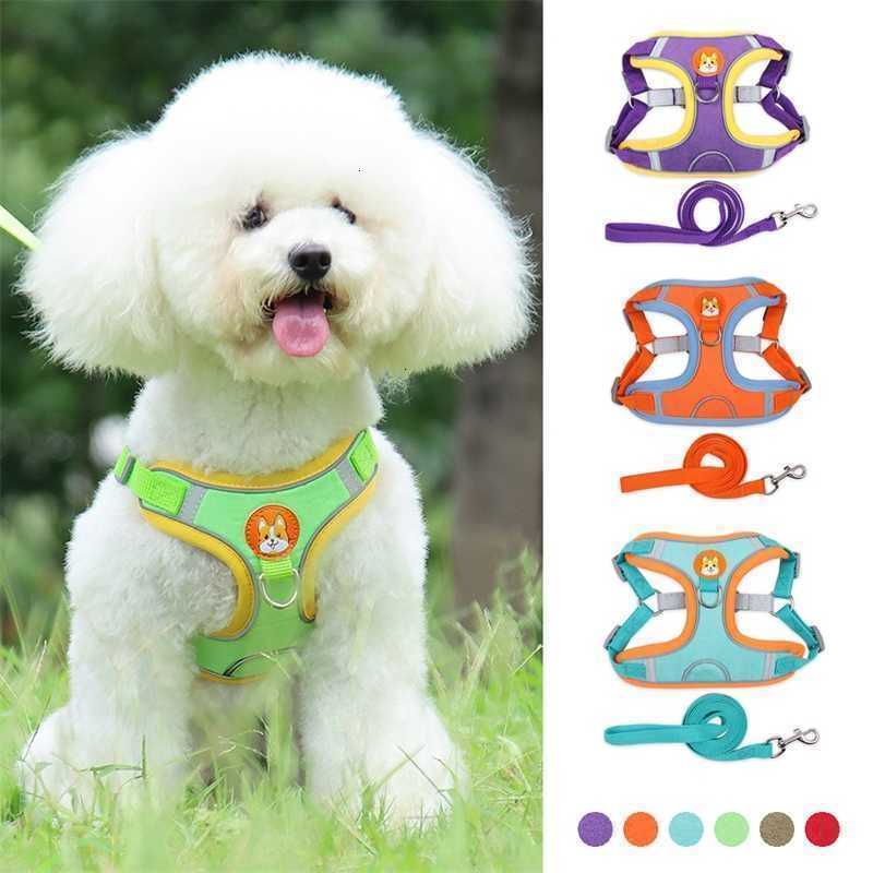 Set Walking Dog Harness and Leash No Adjustable Puppy Cat Vest Reflective Pull Lead Pet for Small Dogs Chihuahua