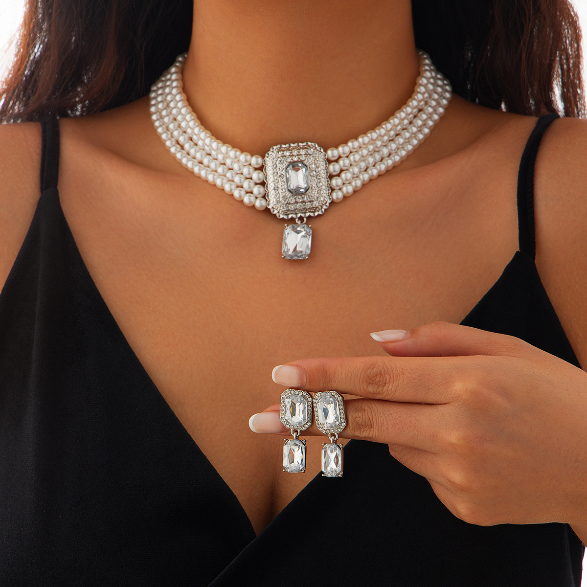 necklace moissanite chain necklaces designer Temperament light luxury square diamond gem necklace retro pearl bead collarbone necklace jewelry woman d