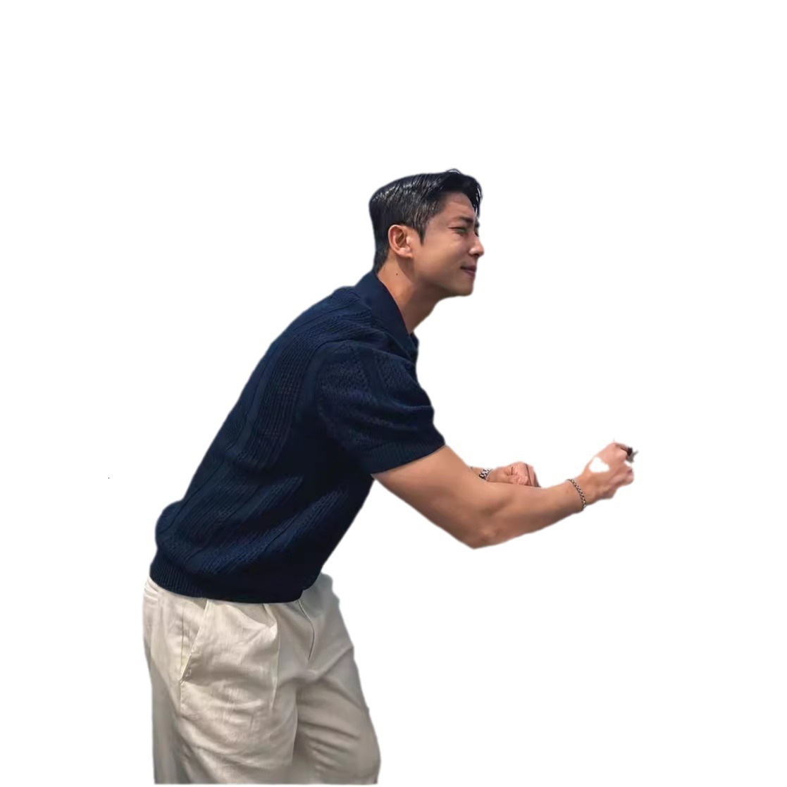 Perforated Mesh Texture Fine Knit Short Sleeve Polo Shirt T-shirt Men Summer Korean Style Mature Top Designer T-shirt Tee Shirt