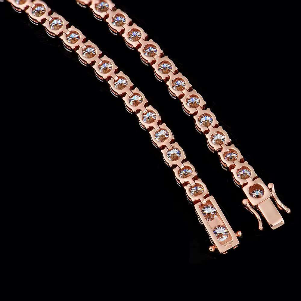 Stock Available Hiphop Jewelry 5mm Sier Rose Gold Plated Tennis Link Chain Round Brilliant Cut Moissanite Necklace