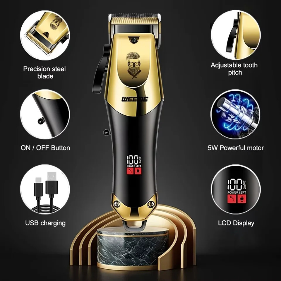 Mens Grooming Kit 3Piece Set Golden Balck Hair Clippers With LCD Display USB Rechargeable 8 Guide Combs Trimmer And Shaver 251030