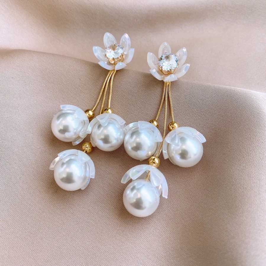 European And American Light Luxury Elegant Zircon Flower Pearl Tassel Dangle Earrings For Women Fashion Sweet Geometry Jewelry Y250401