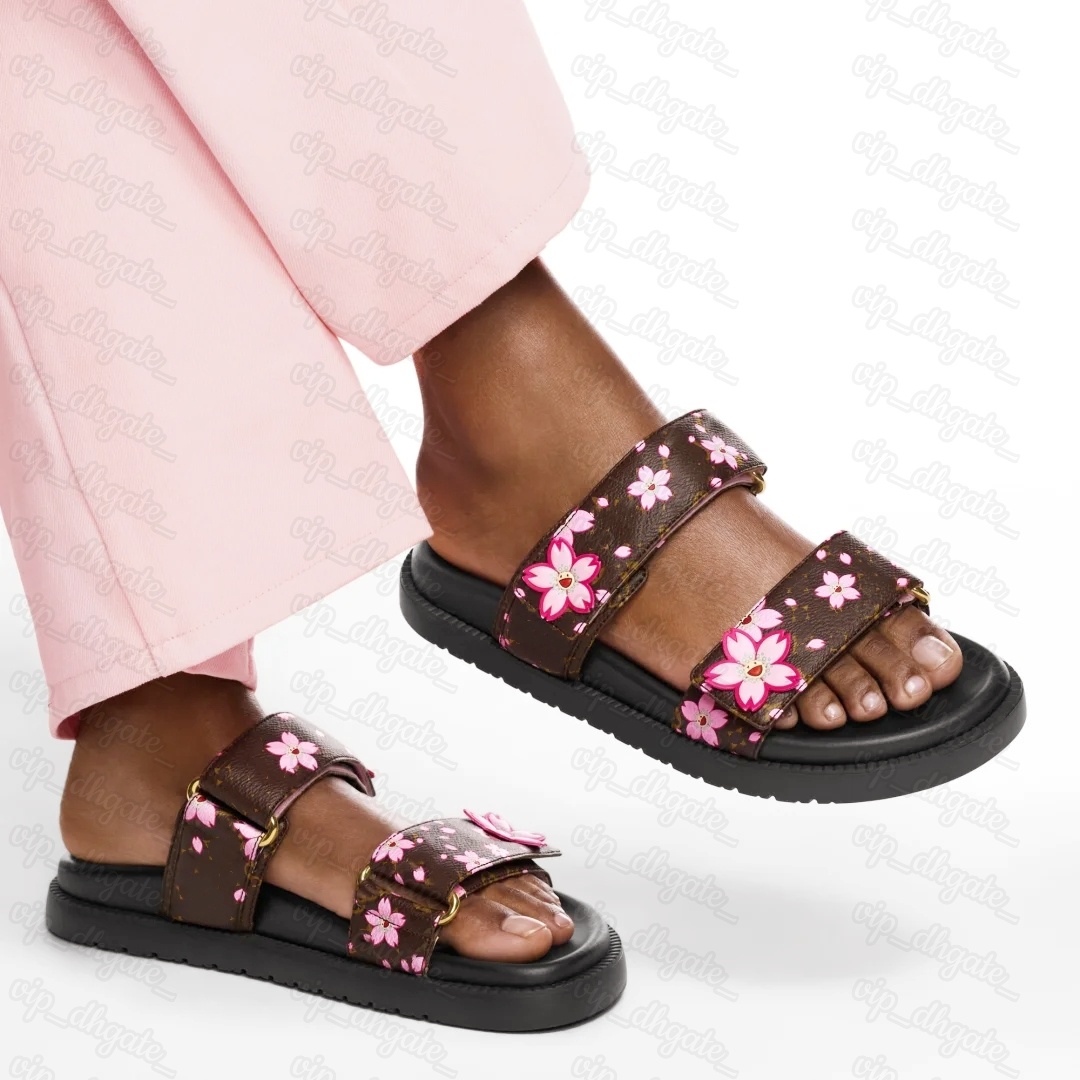 Pink Denim murakami Sandale cherry blossom Luxury slipper Designer Sliders sunset Comfort Sandal pool pillow slide Flat Mule Womens Men Bom dia Beach leather shoes