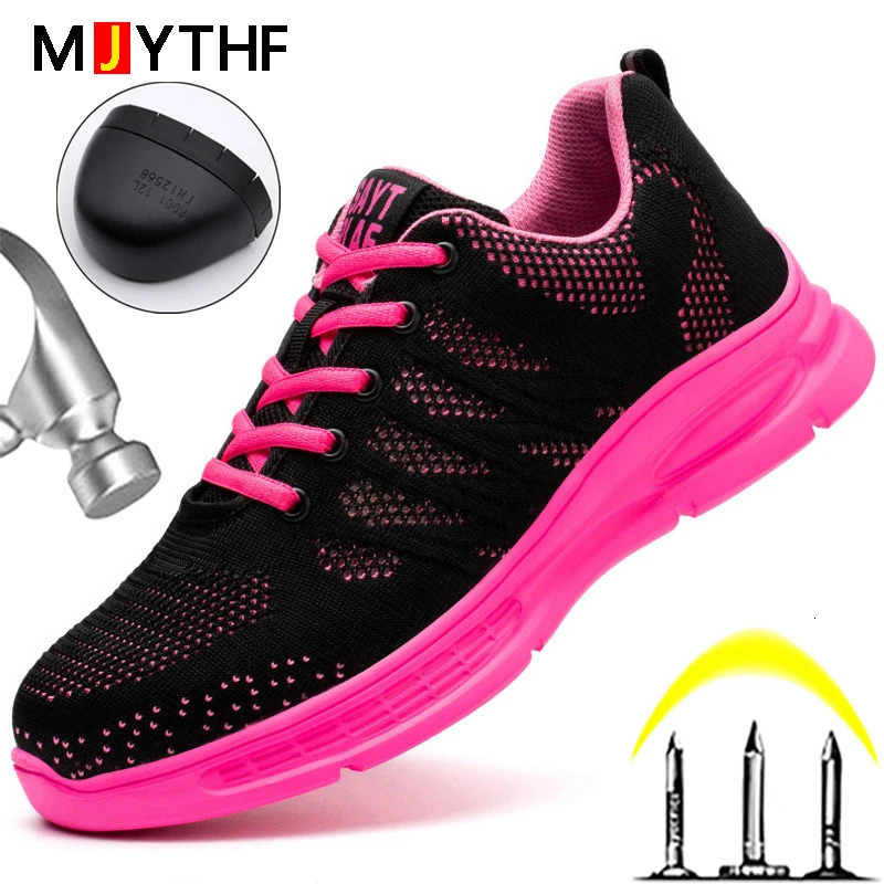 Pink Work Shoes Women Work Sneakers Steel Toe Shoes Antismash Antipuncture Safety Shoes Man Women Protective Shoes 251030