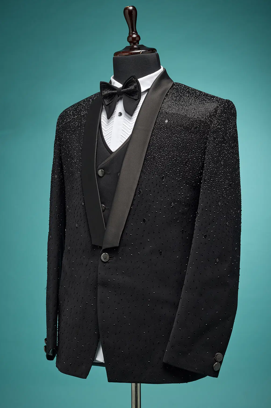 Black Beaded Wedding Tuxedos Shawl Lapel Fashion Men Suit 1 Piece Set Jacket One Button Groom Wear Business Blazers Customized