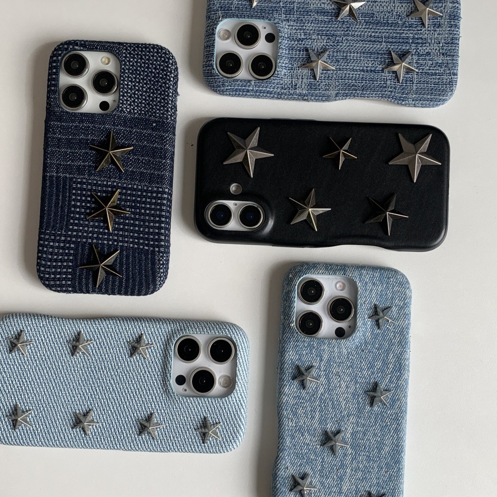 Denim Five-Pointed Star Phone Case Compatible with iPhone 17/16/15 Pro Simple Shockproof iPhone 14/13 Cartoon