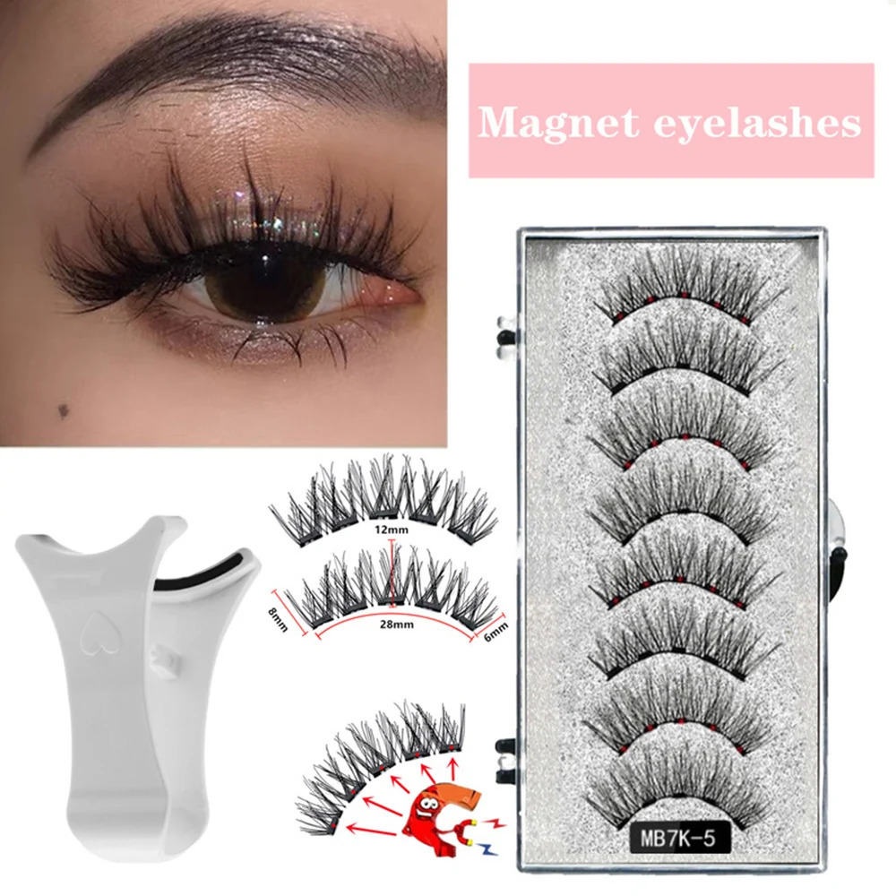 3D Magnetic Eyelashes Kit 5 Magnet Easy To Wear False Natural Black Stem Fake Lashes Reusable Eyelash Supplies 250402
