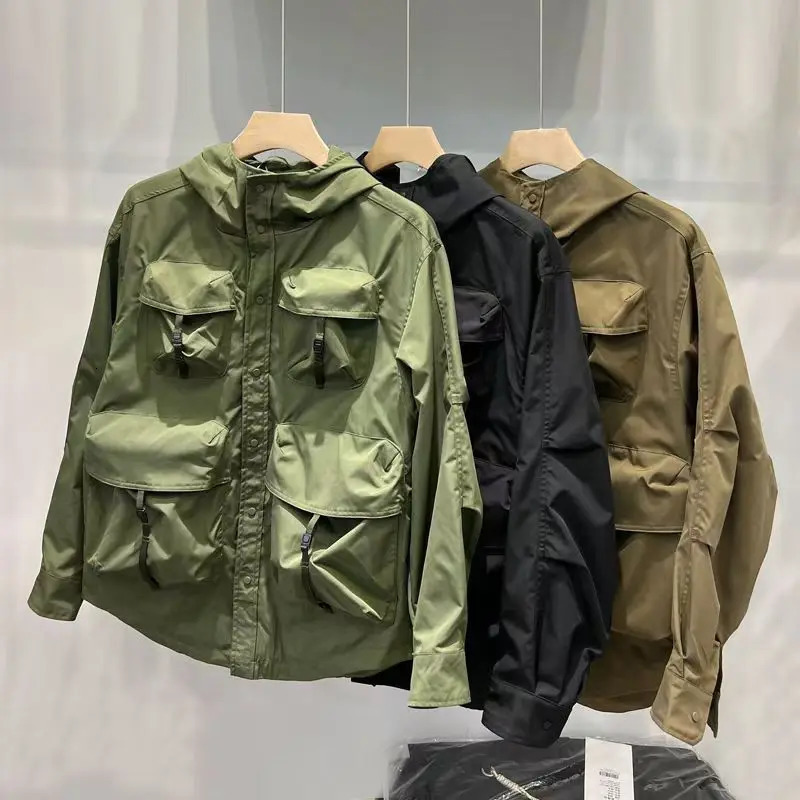 Fahsion Spring Autumn Thin Outdoor Jackets Men Muti Pockets Hooded Cargo Jacket Vintage Windbreaker for Men Outerwears 251029