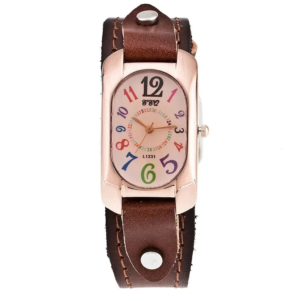Quartz Watch Faux Leather Women Multicolor Time Scales Analog Quartz Wristwatch Rectangle Shape Horloges Ladies Dress Clock 251031